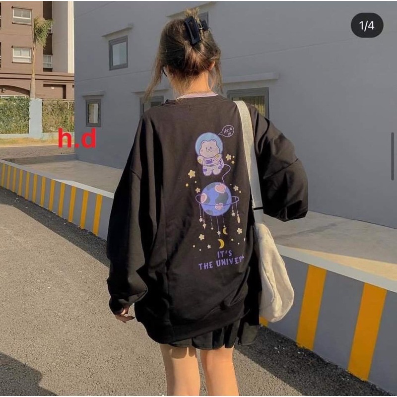 ÁO NỈ BO GẤU HAI MÀU ĐEN TRẮNG NĂNG ĐỘNG CUTE PHỐ THỜI TRANG HOTTEEN