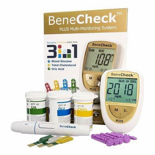[CHÍNH HÃNG] Máy đo đường huyết(glucose), mỡ máu(cholesterol), gút (axit uric) BeneCheck 3 In 1