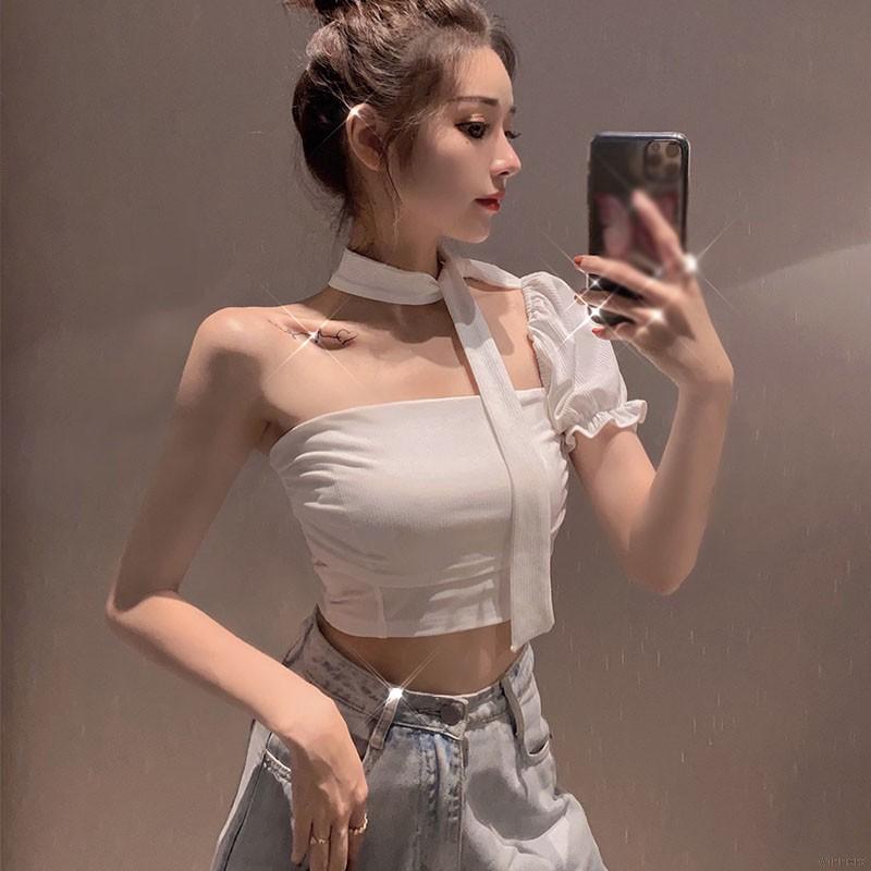 Áo kiểu croptop ngắn tay hở vai phong cách Hàn Quốc quyến rũ cá tính dành cho nữ | BigBuy360 - bigbuy360.vn