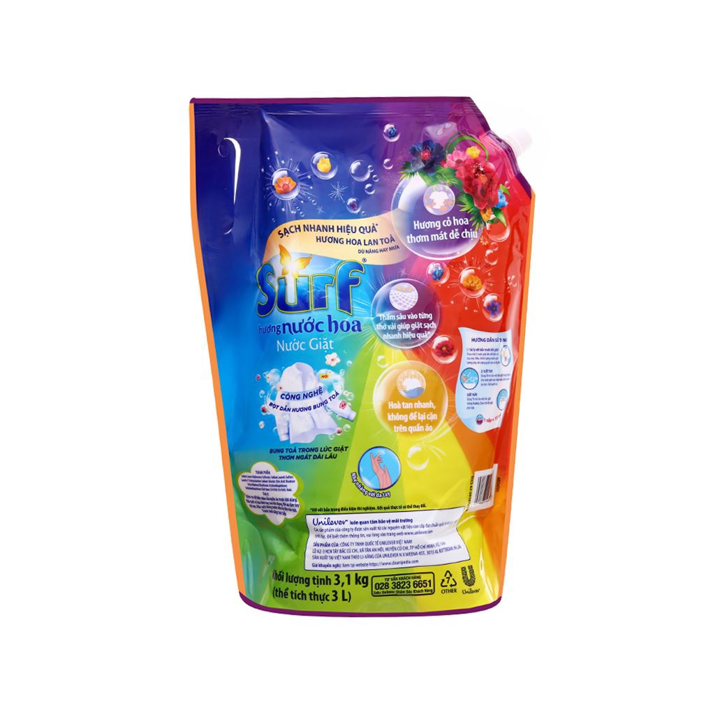 Nước giặt 3.1Kg Surf nước giặt quần áo Sạch thơm Hương nước hoa