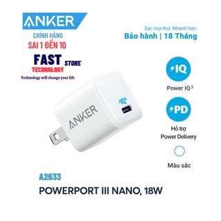 Sạc Nhanh Anker Powerport III 20W Anker A2633 cho iphone 12 ipad note 10 note 20 S10 S20-Chính Hãng New