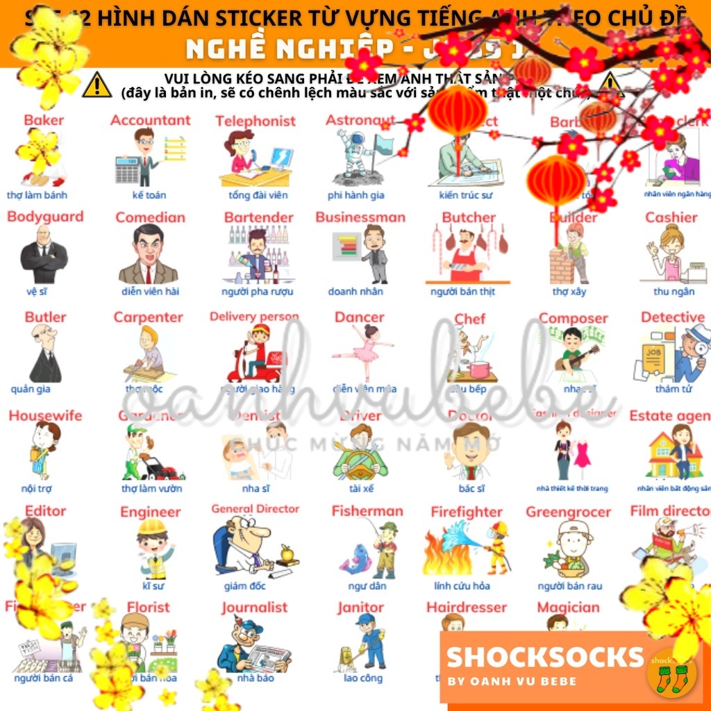 🔥42 hình dán sticker từ vựng tiếng Anh chủ đề NGHỀ NGHIỆP🔥