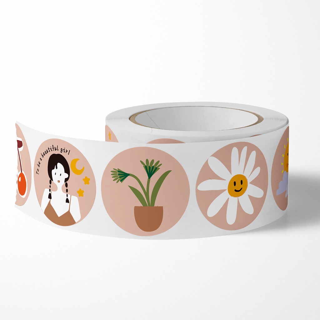 Cuộn 500 Sticker Thank you Dán nhãn cảm ơn họa tiết cô gái dễ thương STICK027