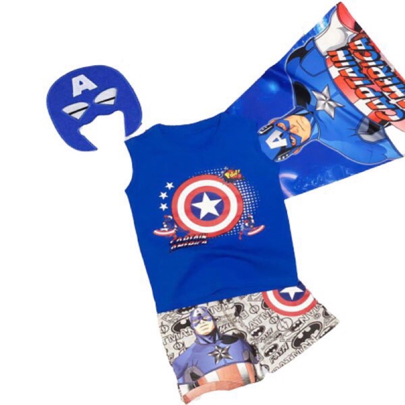 Bộ Đồ Siêu Nhân Anh Hùng SAMKIDS Cotton In 3D Sắc Nét Tặng Kèm Áo Choàng Và Mặt Nạ