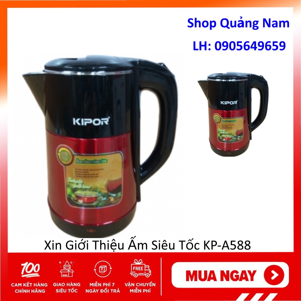 Bình Ấm Siêu Tốc Điện 2 Lớp Kipor KP-A588, CS1500W - Chính Hãng Hàn Quốc, Đặt Biệt Tự Động Ngắt Điện Khi Cạn Nước.