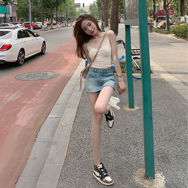 COZOKC COZOK Chân váy jean COZOK dáng chữ A ngắn lưng cao dễ phối đồ thời trang