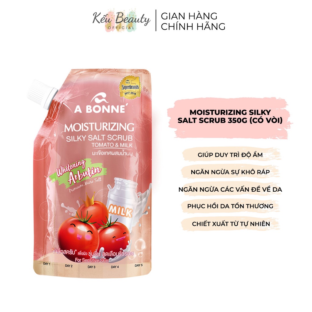 Muối tắm tẩy da chết dưỡng ẩm A Bonne Moisturizing Silky Salt Scrub cà chua 350g (Có vòi)