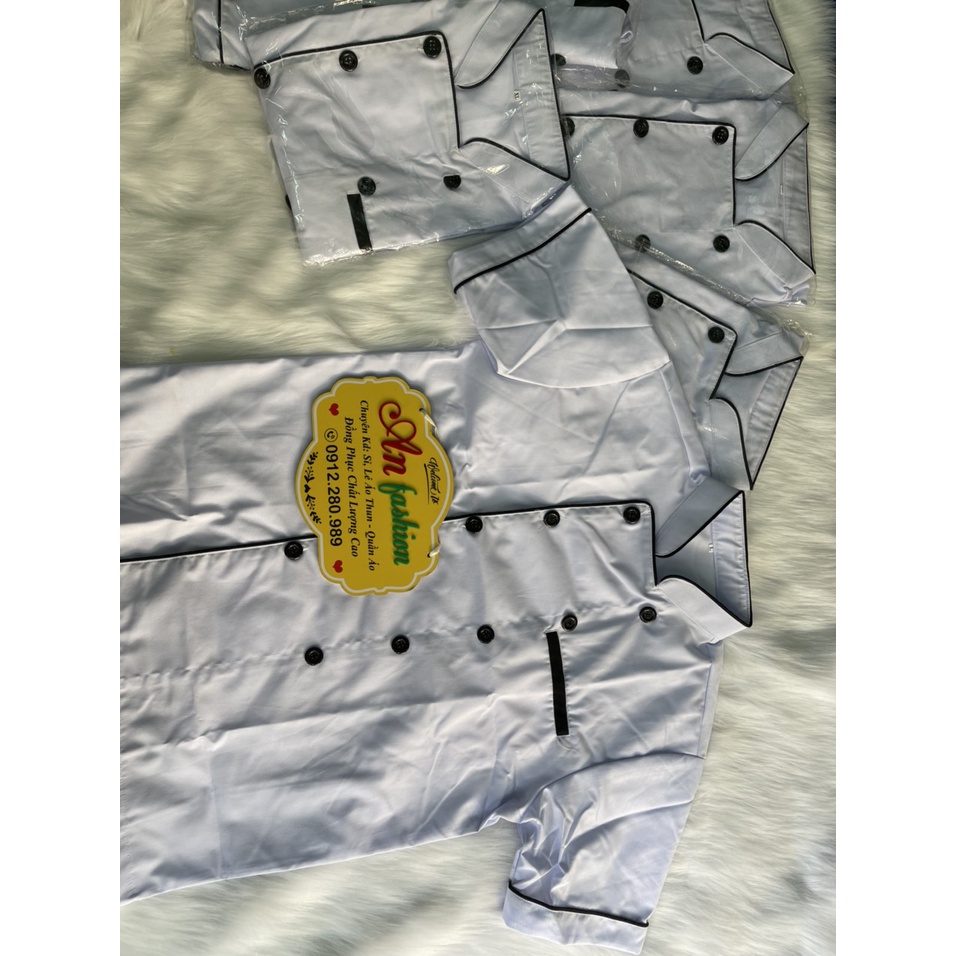 Áo bếp màu trắng ngắn tay mẫu đẹp dành cho Nam và Nữ vải kaki mềm mịn-shop sản xuất.