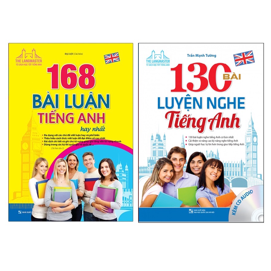 Sách Combo 168 bài luận tiếng Anh hay nhất + 130 Bài Luyện Nghe Tiếng Anh