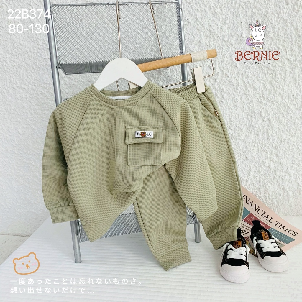 Bộ thu đông dài tay dày dặn cho bé, bộ dài tay unisex cho bé hàng thiết kế đẹp Bernie