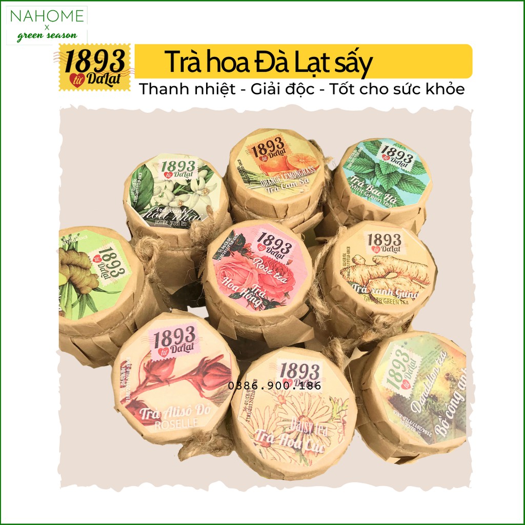 Trà Hoa Đà Lạt sấy khô thanh nhiệt, giải độc, tốt cho sức khỏe, chính hãng Trà đà lạt 1893 hộp nhỏ 30-45g Nahome