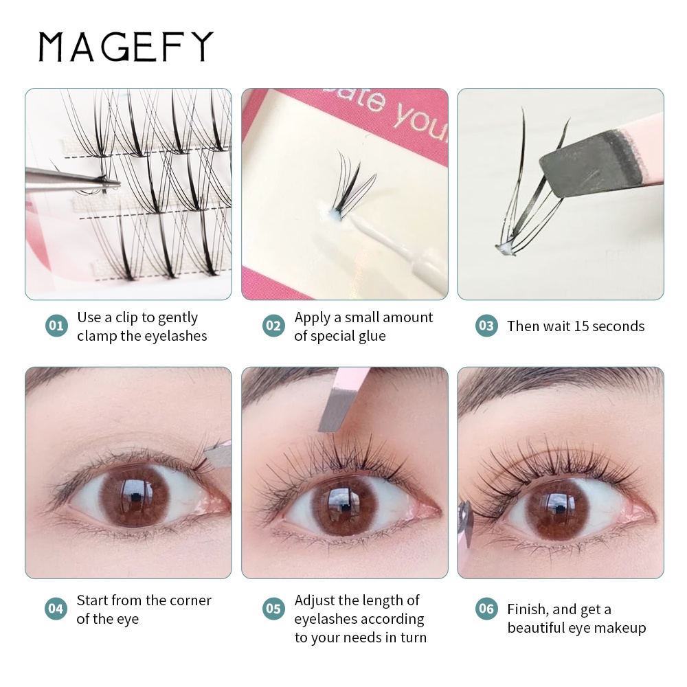 Lông mi giả MAGEFY 11mm màu đen dài tự nhiên dễ sử dụng cho người mới bắt đầu