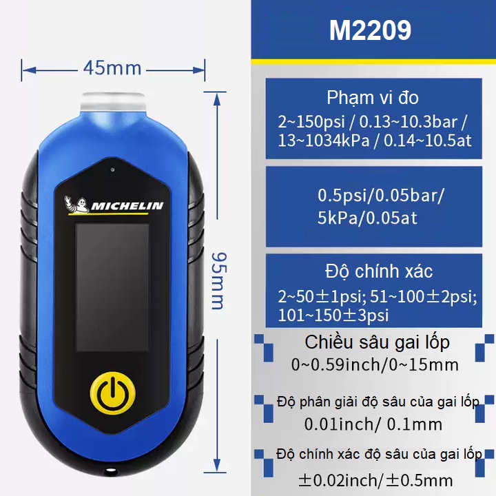 Đồng hồ đo áp suất lốp điện tử Michelin M2209  hoặc M2210 - BẢO HÀNH 12 THÁNG
