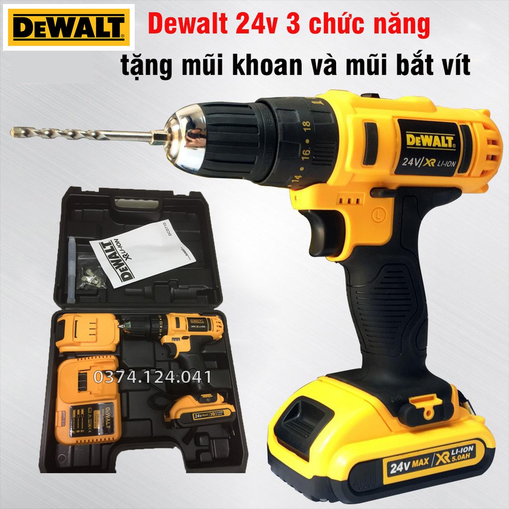 Máy Khoan bê tông dùng Pin Dewalt 24V 3 chức năng, có búa, tặng 22 chi tiết - Máy bắt vít dewalt 2 pin