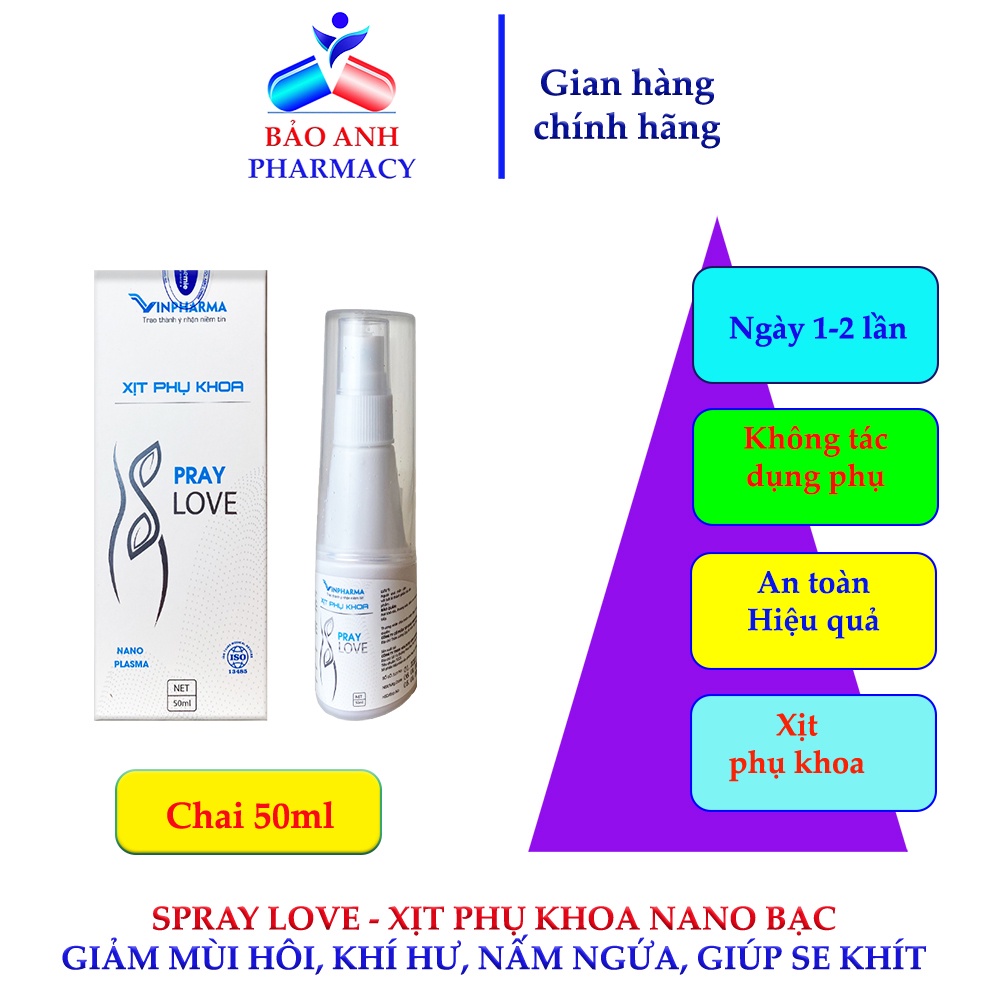 SPRAY LOVE – Xịt phụ khoa chứa Nano bạc, Trầu không, Trà xanh giúp giảm ngứa, nấm, mùi hôi – Chai 50ml