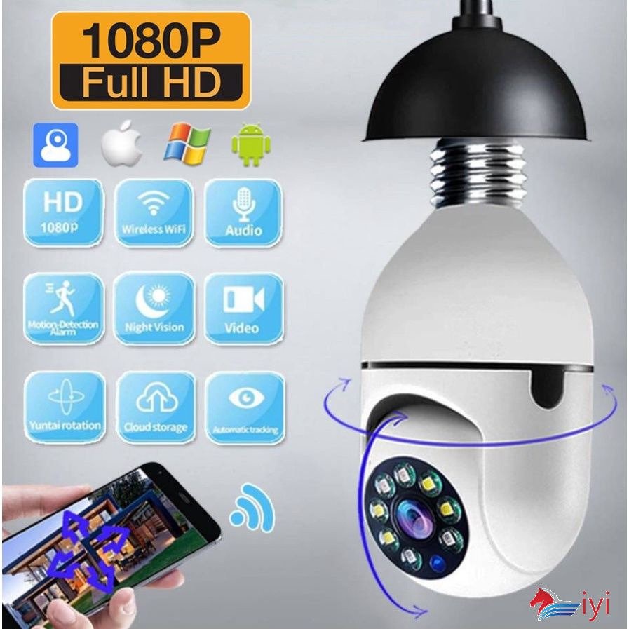 Camera wifi trong nhà 8 Led - XEM ĐÊM CÓ MÀU- Dùng Đuôi Bóng Đèn dòng 220V Xoay 360 Độ , độ phân giải 3.0mpx, đàm thoại