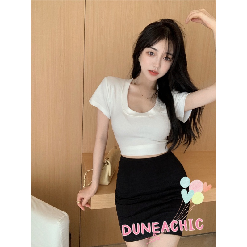 DUNEA Chân Váy Đen Eo Cao Dáng Ôm Quyến Rũ Trẻ Trung Cho Bạn Gái