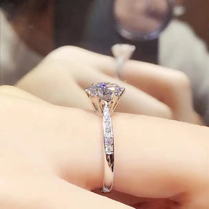 PT950 nhẫn kim cương bạch 1 carat chính hãng màu D moissanite nữ vàng trắng 18k đôi nam