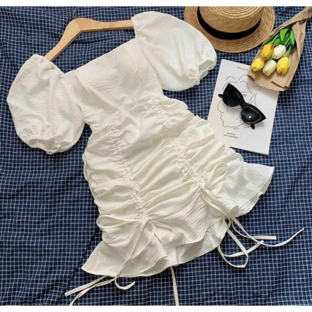 Đầm body trắng rút dây siêu xinh - Mua đầm ôm trắng đẹp giá rẻ