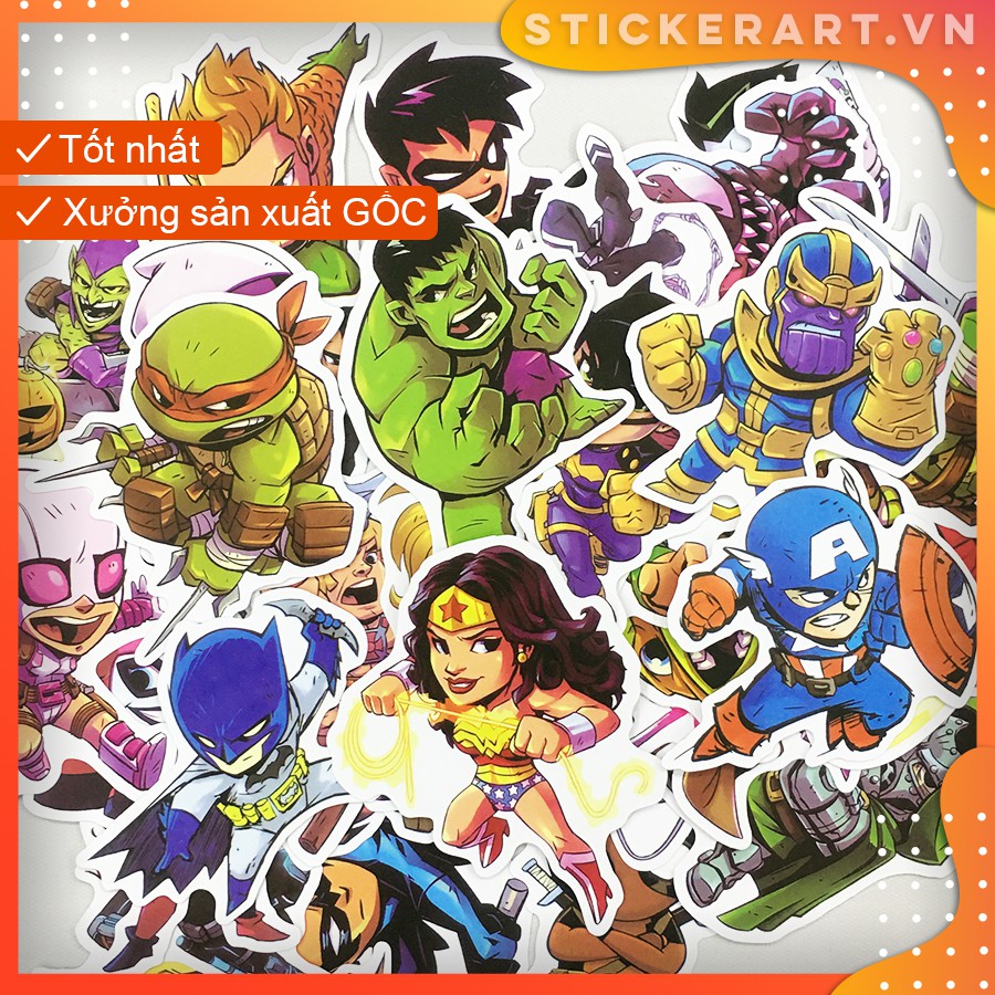 [SIÊU NHÂN CARTOON] 50 Sticker chống nước size 5-7cm /dán laptop, vali, xe, mũ bảo hiểm, đàn ...