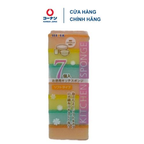 Miếng rửa chén bọt biển Nhật Bản KOHNAN KFY05-0567/0581 tẩy rửa đa năng gói 7 miếng