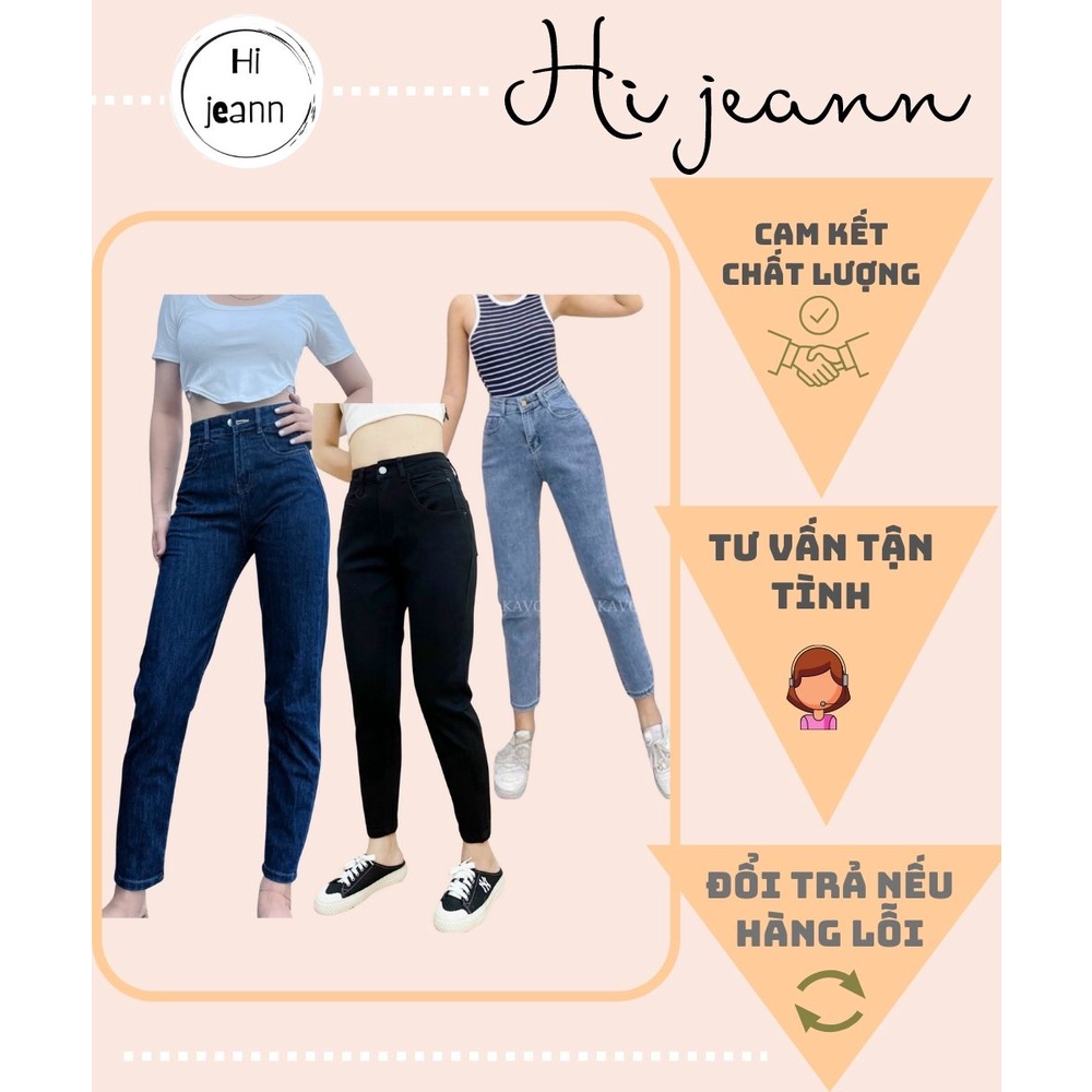 Quần jeans nữ Hi jeann , quần boy bò lưng cao và vải dày đẹp 3 màu Xanh nhạt /Xanh đậm /Đen