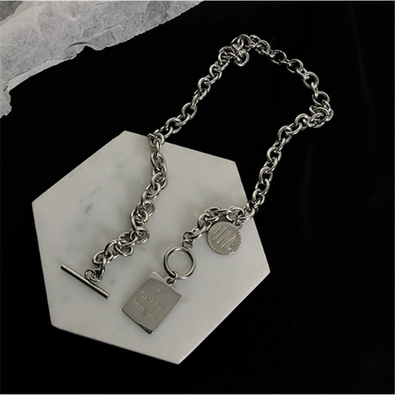 [Giao Hàng Miễn Phí] Dây Chuyền Mặt Vuông/Tròn Thời Trang Phong Cách Hip Hop Cá Tính 2214