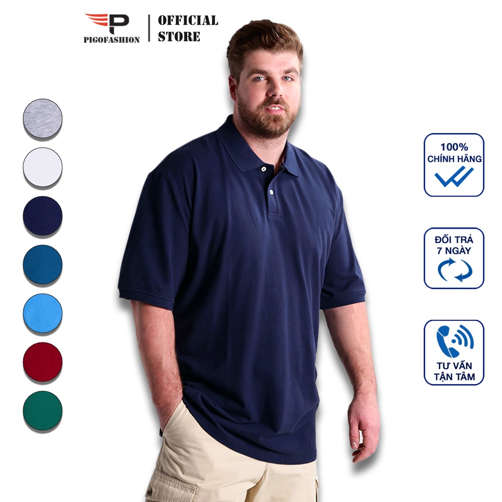 Áo thun nam cổ bẻ big size trên 80kg Pigofashion chuẩn cao cấp PB01 (xanh đen) chọn lựa màu ghi chú