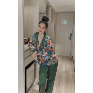 Pijama lụa phối hoạ tiết cao cấp
