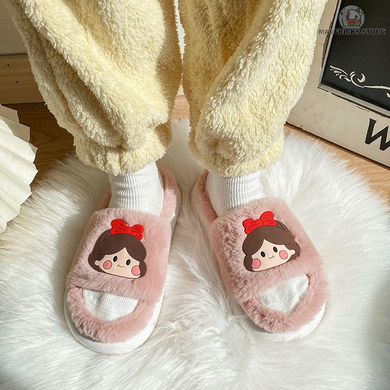 Dép cotton đi trong nhà đế dày chống trượt giữ ấm mùa đông dễ thương cho nữ