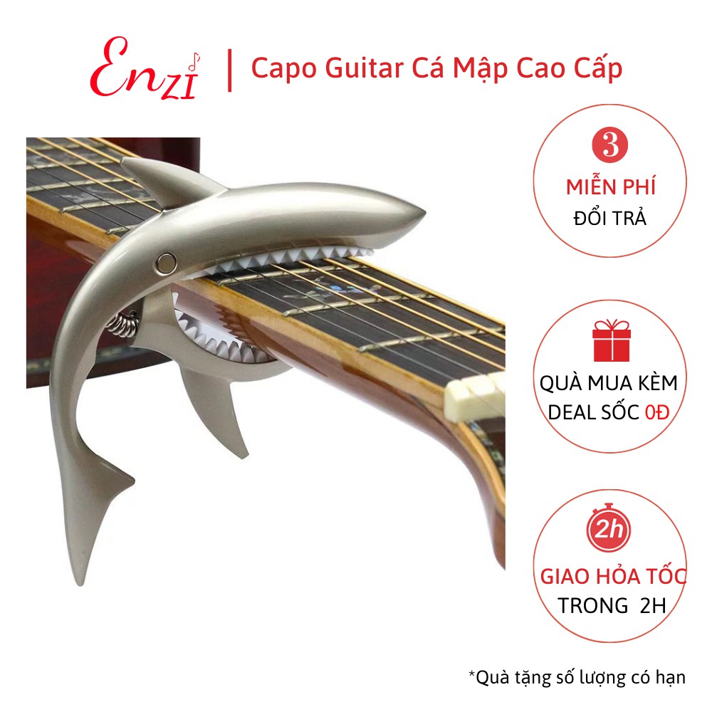 Kẹp capo guitar cá mập màu bạc mờ cho đàn guitar classic acoustic cao cấp Enzi