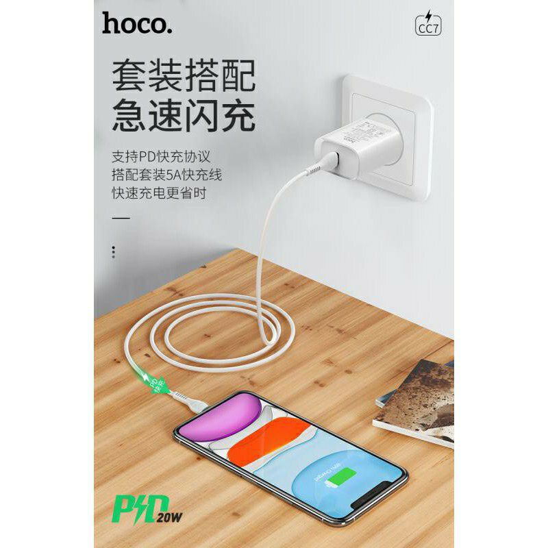 Bộ Sạc Nhanh củ + dây cho IP20W Hoco CC7✔️Hỗ Trợ Sạc Nhanh PD-Type C To Bảo Hành Đổi mới
