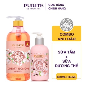 Combo Sữa tắm Purité Hoa Anh Đào 850ml + Sữa dưỡng thể Purité Hoa Anh Đào 250ml