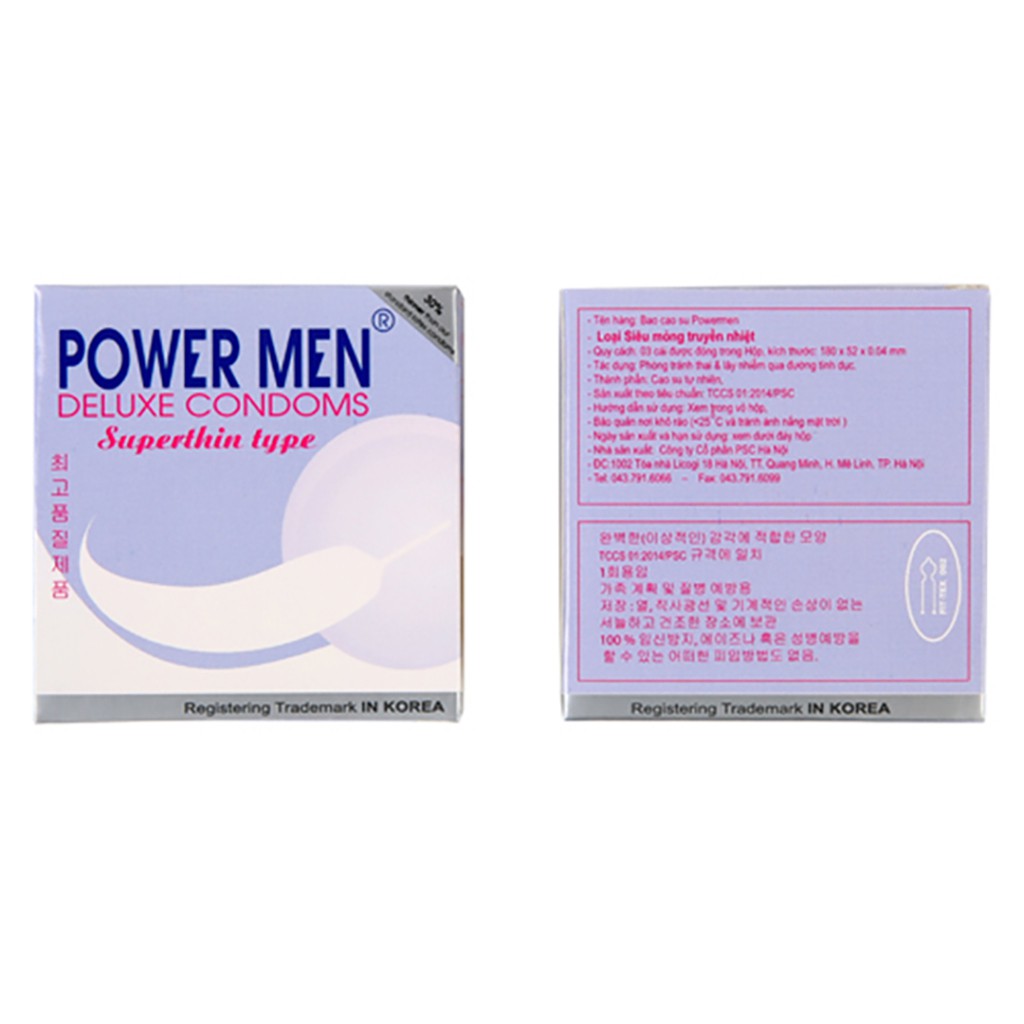Bao cao su Powermen Superthin Siêu mỏng Hộp 3 bao (SIT3)