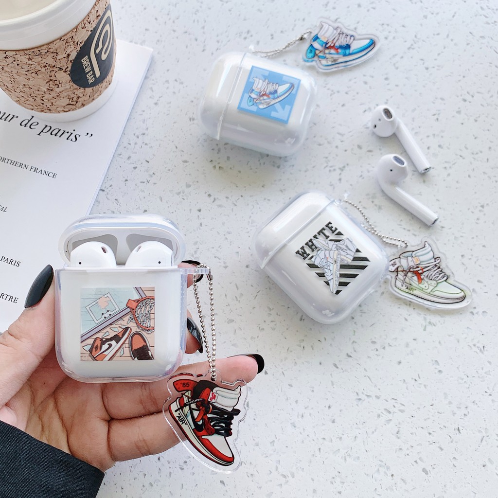 Vỏ Bảo Vệ Hộp Sạc Tai Nghe Airpods 1 / 2 Apple Mềm Trong Suốt Hình Giày Nike Air Off White