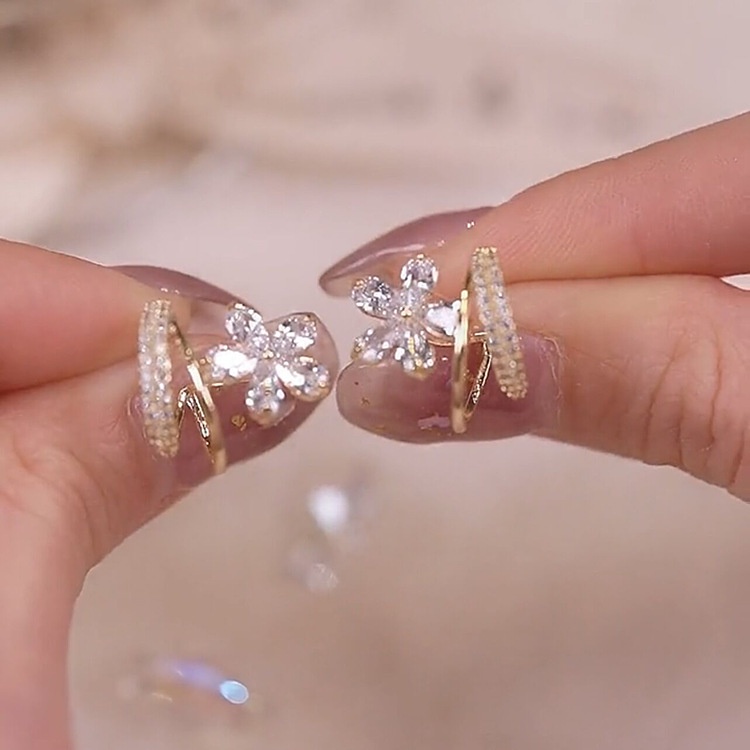 Bông Tai Mạ Bạc 2022 S925 Hình Hoa Đính Đá Zircon Thanh Lịch