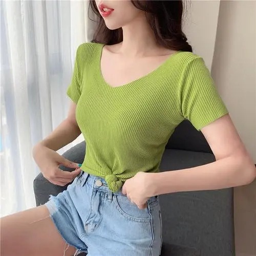 Áo thun Daduhey dáng ôm cổ chữ V màu trơn size lớn thời trang cho nữ