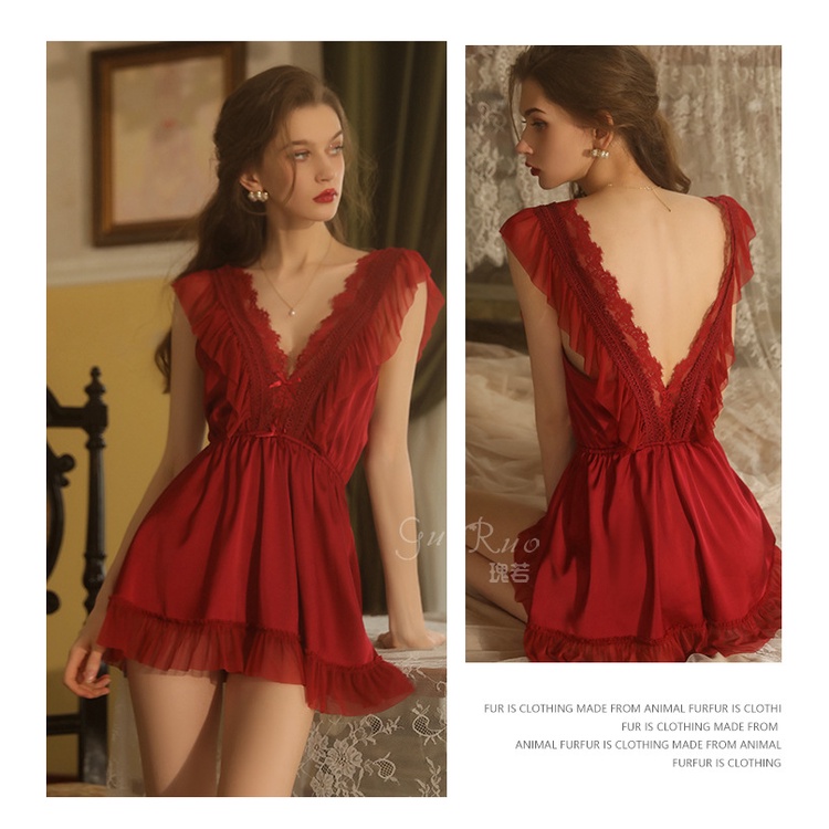 Váy ngủ/ Đầm ngủ cổ V viền ren cao cấp 1480