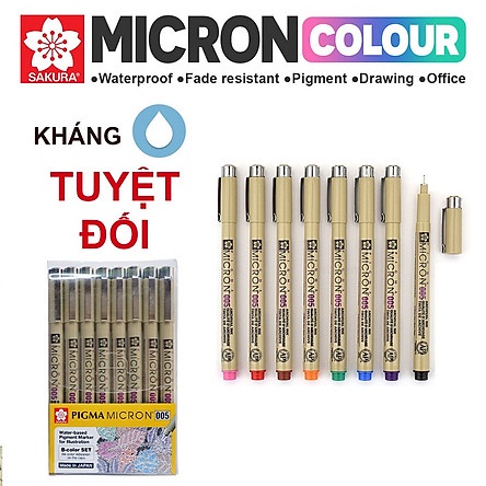 Set 8 Bút line màu kháng nước đi nét chuyên nghiệp Sakura Pigma Micron ngòi 005 vẽ chuyên nghiệp