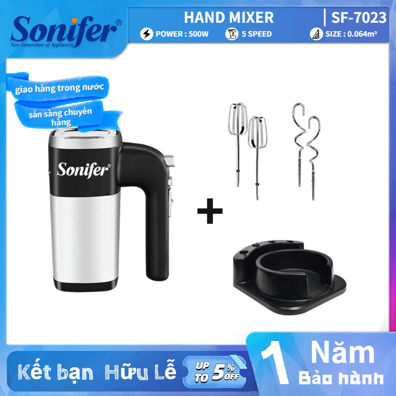 Sonifer SF-7017 Máy Đánh Trứng,Tạo Bọt Cà Phê, Đánh Bột Làm Bánh, Cầm Tay 5 Tốc Độ Cực Mạnh, Êm Ái