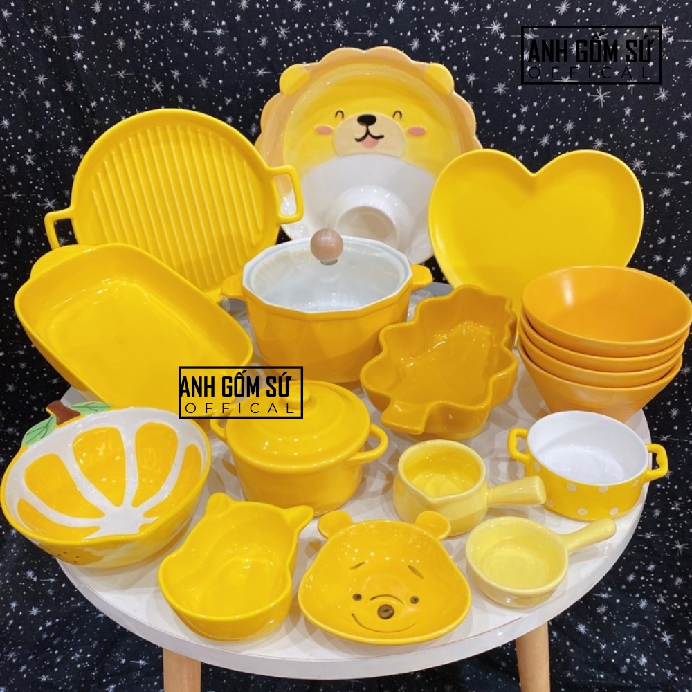 Set bộ bát đĩa sứ tông màu vàng nhiều món xinh xắn, bộ đồ ăn phong cách Bắc Âu, chén dĩa sứ siêu đẹp