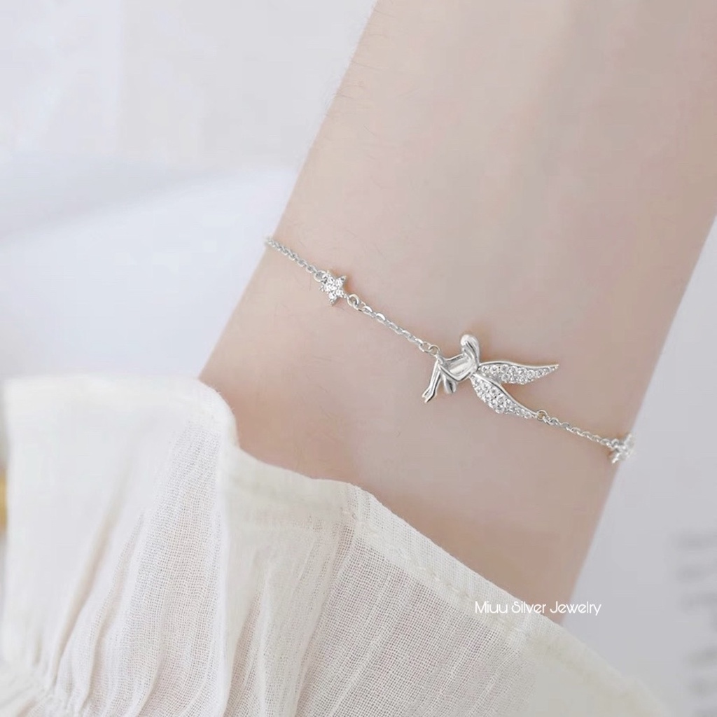 Vòng tay nữ bạc 925 Miuu Silver, lắc tay thiên thần và ngôi sao