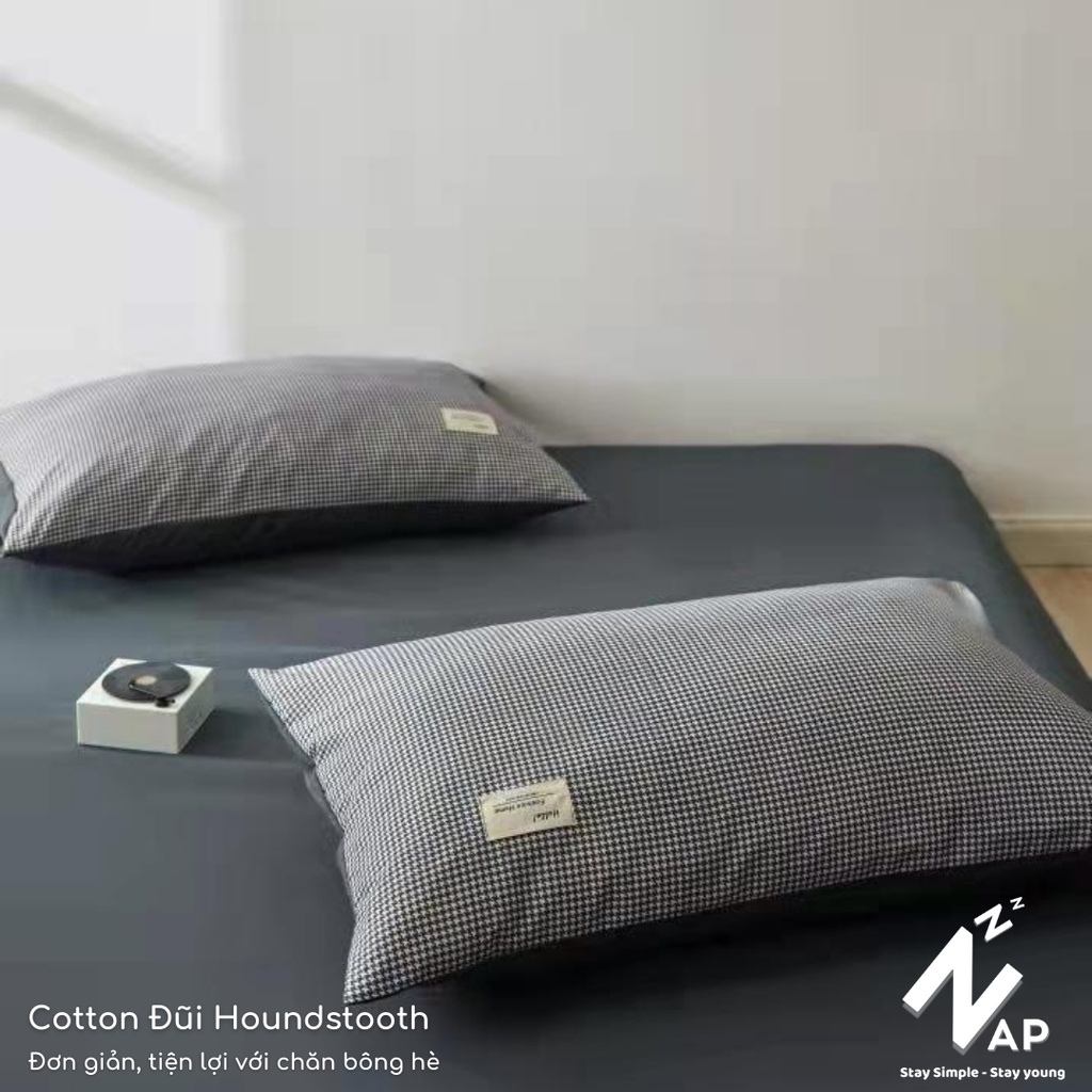 (New)Bộ Chăn Chần Ga Gối 4 Món Cotton Đũi Caro Kẻ Đen Vintage Tối Giản Thoáng Mềm Size m6/m8/2m2- Napbedding | BigBuy360 - bigbuy360.vn