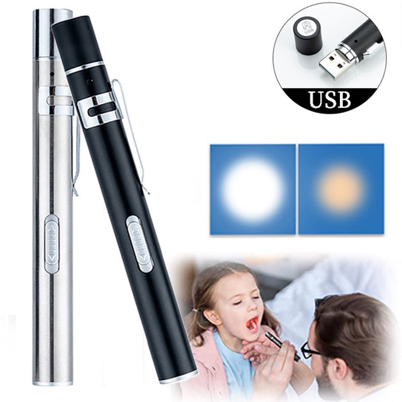 Đèn pin LED y tế mini cầm tay bằng thép không gỉ sạc USB