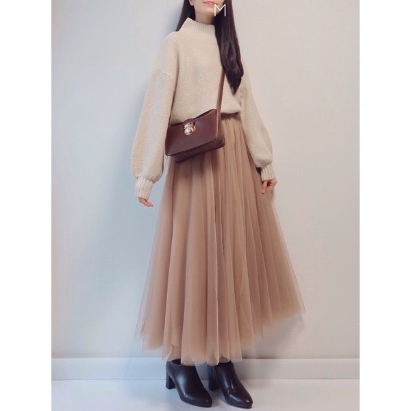 Chân váy voan lưới xếp ly 3D