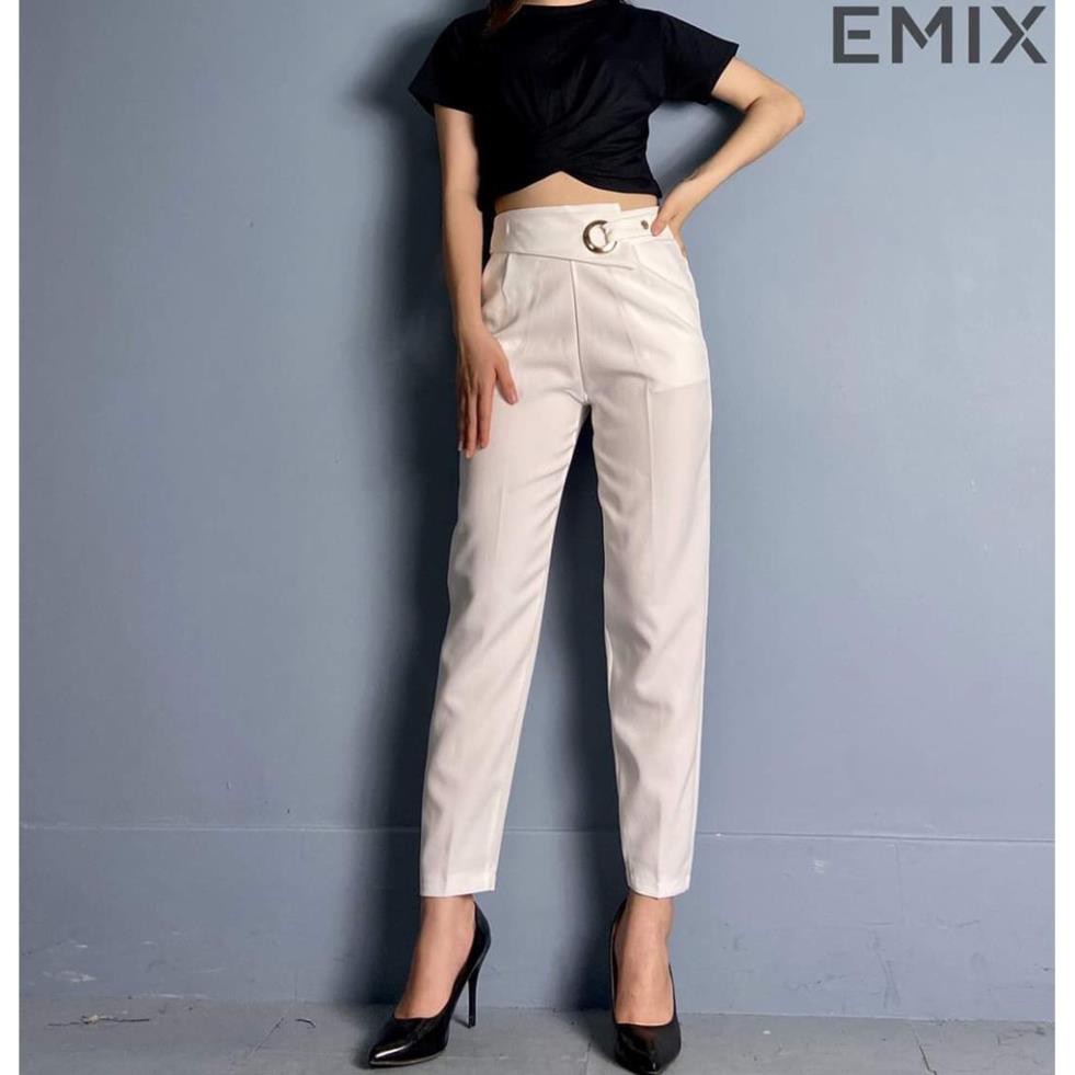 Quần baggy nữ cạp cao khoen tròn cúc lệch quần tây nữ công sở chất tuyết mưa thời trang Banamo Fashion 8320