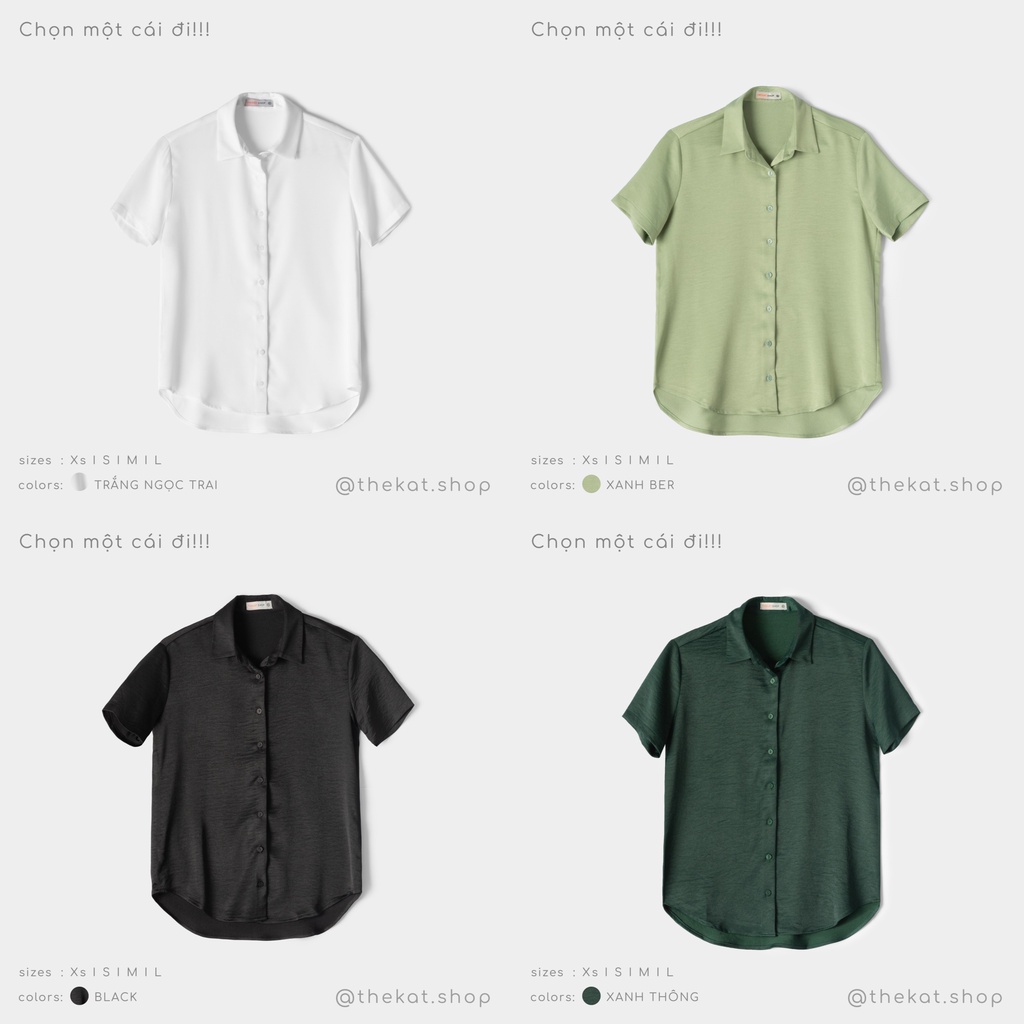 Áo sơ mi tay ngắn lụa tuyết THEKAT.SHOP kiểu dáng thanh lịch