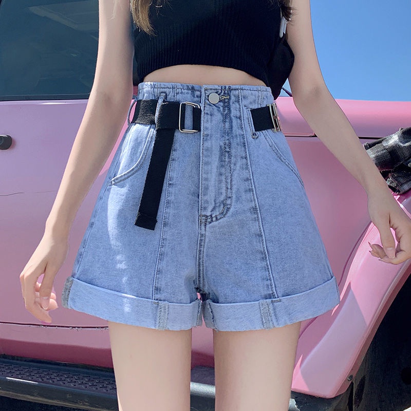 Quần Short Denim Siêu Mỏng Lưng Cao Mùa Hè Ống Rộng Chữ A Đường Ống Rộng Cho Nữ Hàng Mới 2022