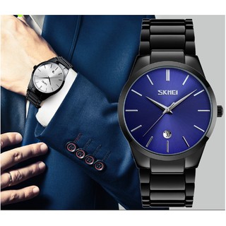 Đồng hồ nam SKMEI khung thép đen lịch lãm sang trọng mẫu hot chống nước  - Tặng vòng tay tỳ hưu