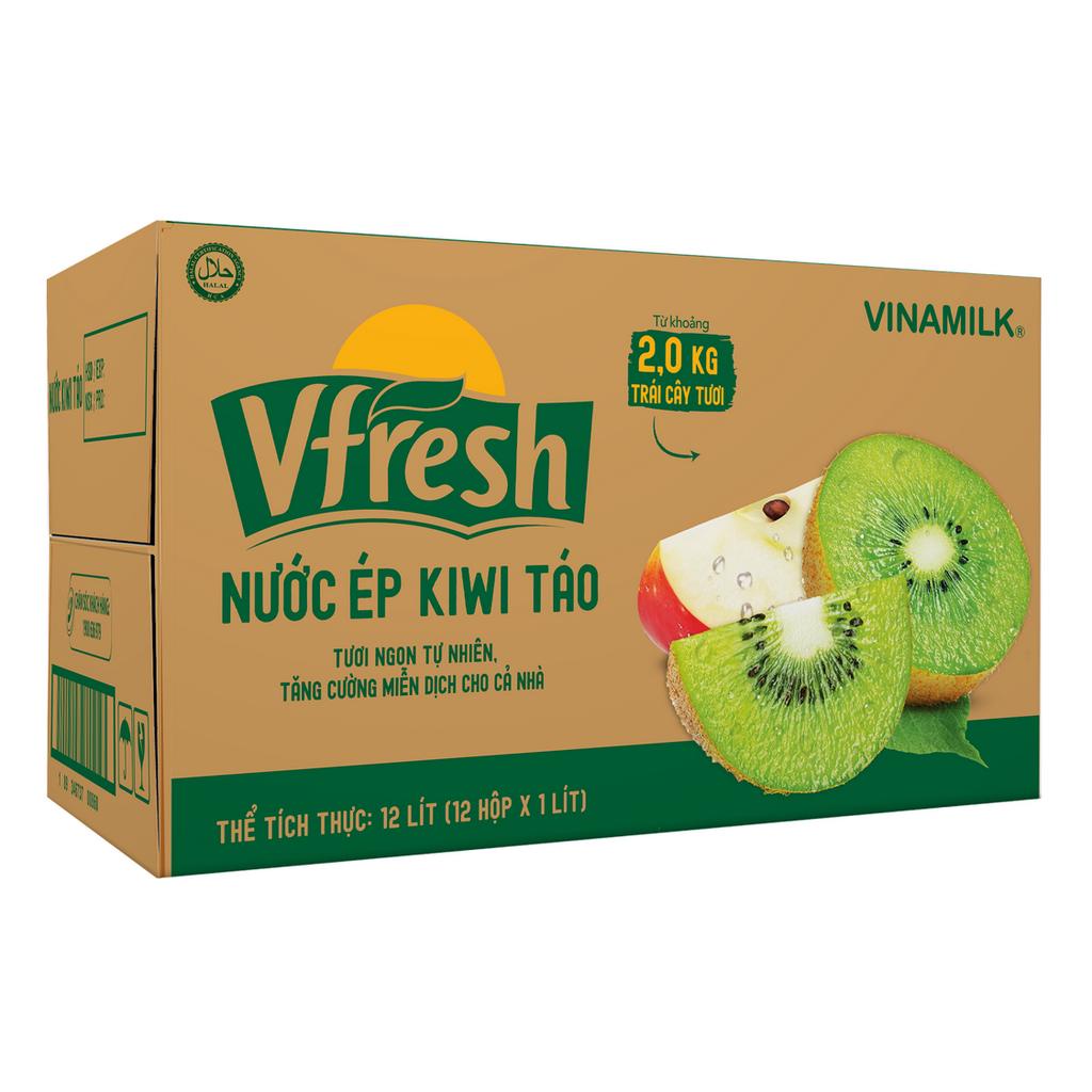Nước trái cây vị Kiwi táo Vfresh - Thùng 12 hộp 1L